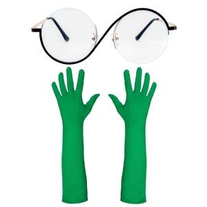 Women Witch Costume Accessoriess Glasses Green Glovess Adult Halloween Wizard🌸